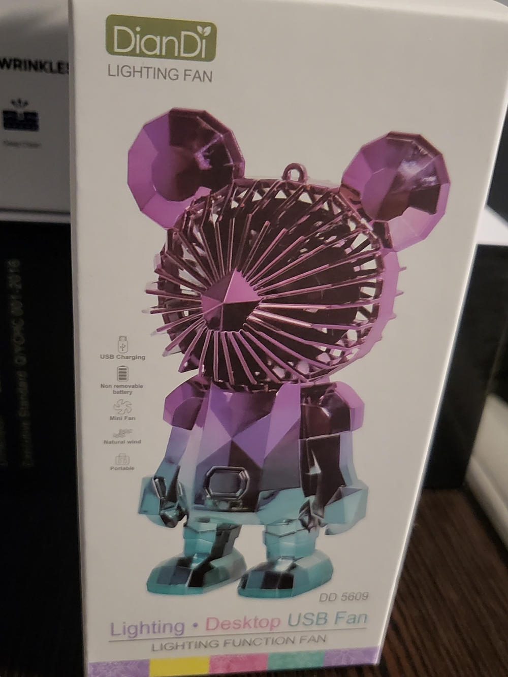 Purple and Teal Lighting Desktop USB Fan
